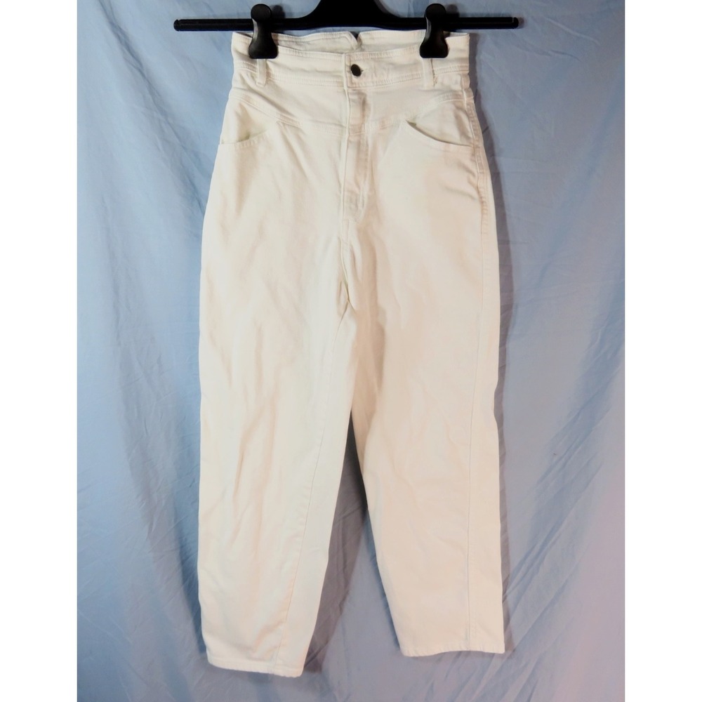 H&M Super High Rise BAGGY FIT WHITE JEANS V-Yoke Front TAPERED LEG Stretch SZ 2